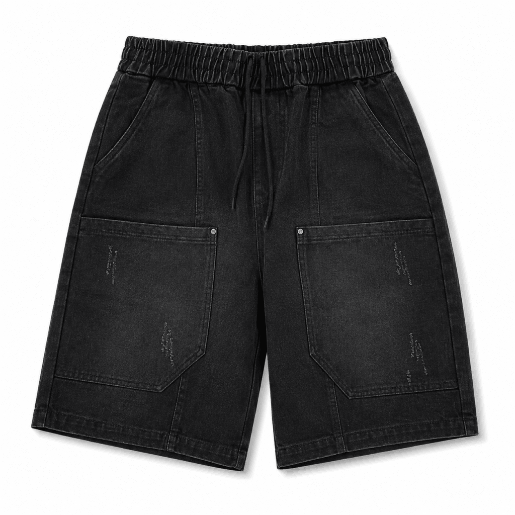 Black Washed Utility Cargo Shorts – Relaxed Fit Streetwear Denim Shorts - Darkdxb