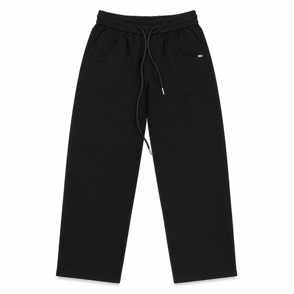 Black Wide-Leg Curved Pocket Metal Tab Sweatpants - Sweatpants - Darkdxb