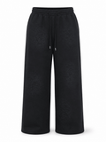 Black Wide-Leg Drawstring Pants with Tonal Leopard Print - Darkdxb