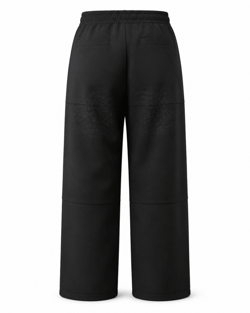 Black Wide-Leg Drawstring Pants with Tonal Leopard Print - Darkdxb
