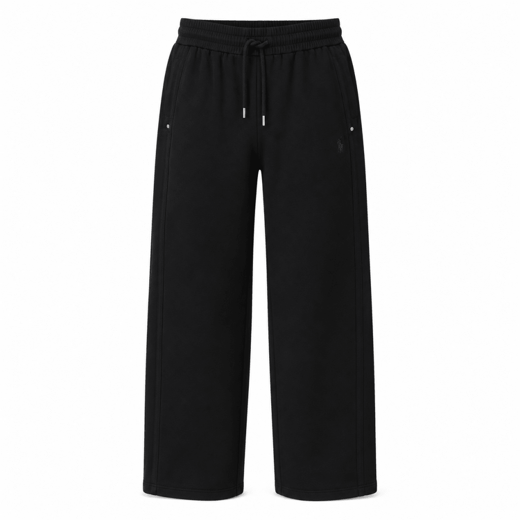 Black Wide-Leg Fleece Sweatpants – Polo Embroidered - Sweatpants - Darkdxb