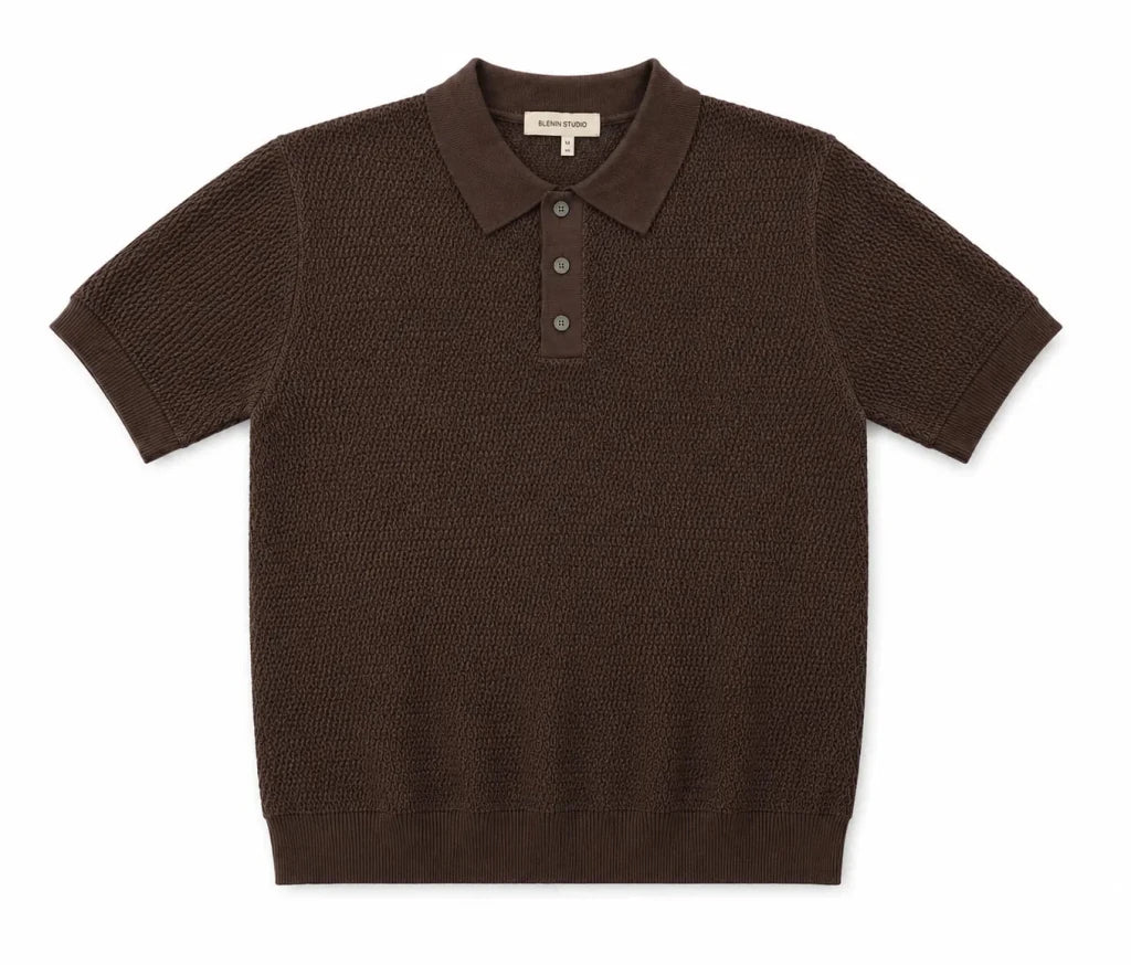 Brown Textured Knit Polo — Oversized Edition - Tops - Darkdxb