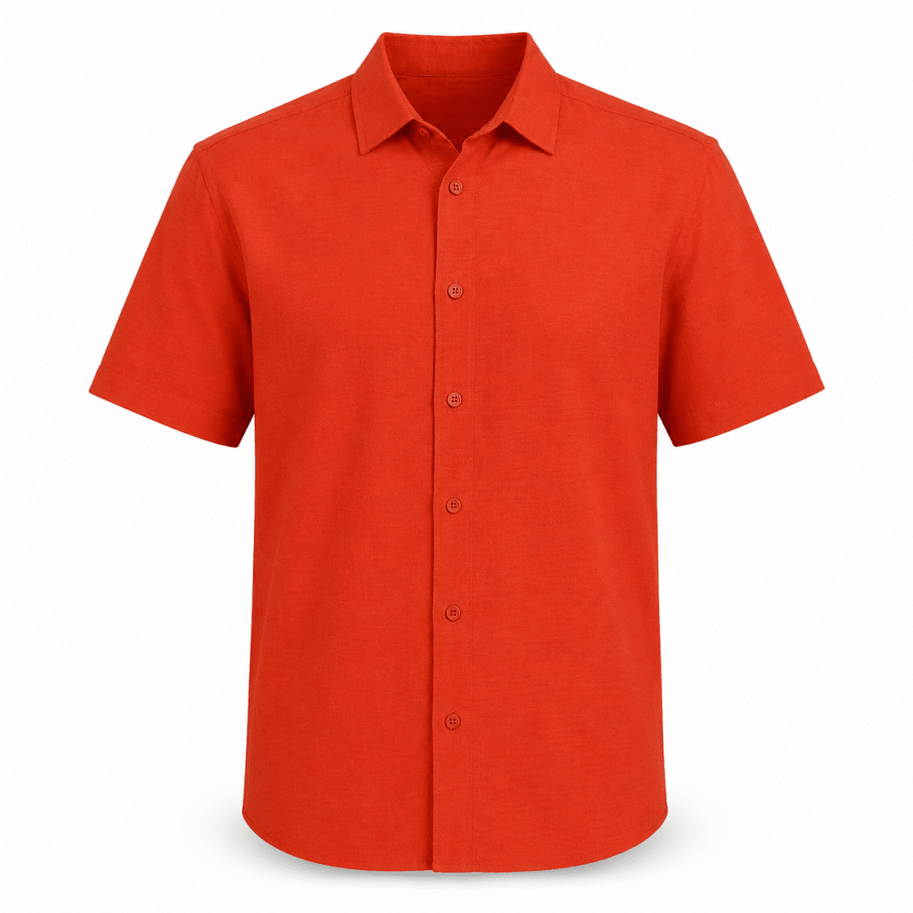 Burnt Orange Linen Button-Down Short Sleeve Shirt – Relaxed Fit - Shirts - Darkdxb