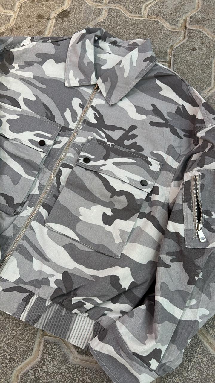 Urban Grey Camo Zip-Up Jacket | Bomber Style