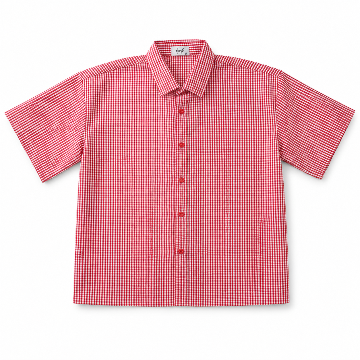 Dark Red Gingham Short-Sleeve Shirt