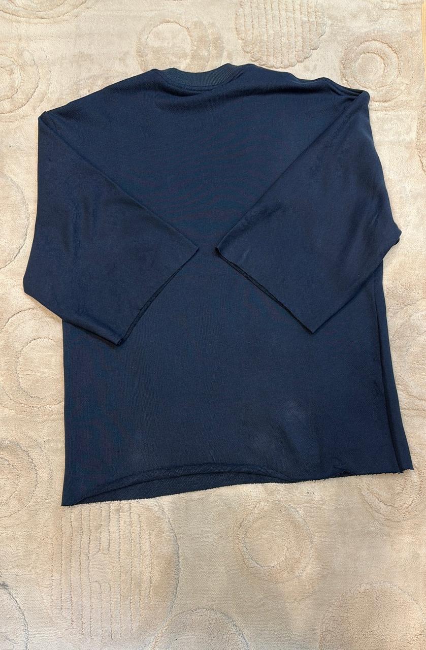 Deep Navy Minimalist Raw Edge Boxy Top