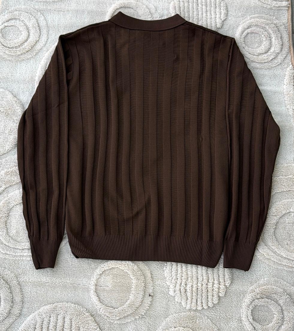 Zara Brown Ribbed Knit Polo Sweater | Dark Chocolate Jumper