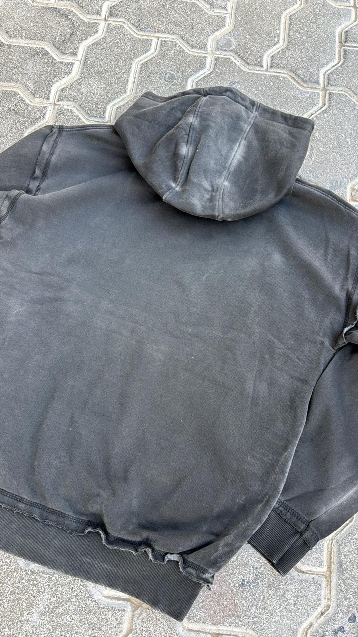 Vintage Wash "Paranoid Society" Hoodie | Distressed Black Charcoal Pullover | Gothic Streetwear