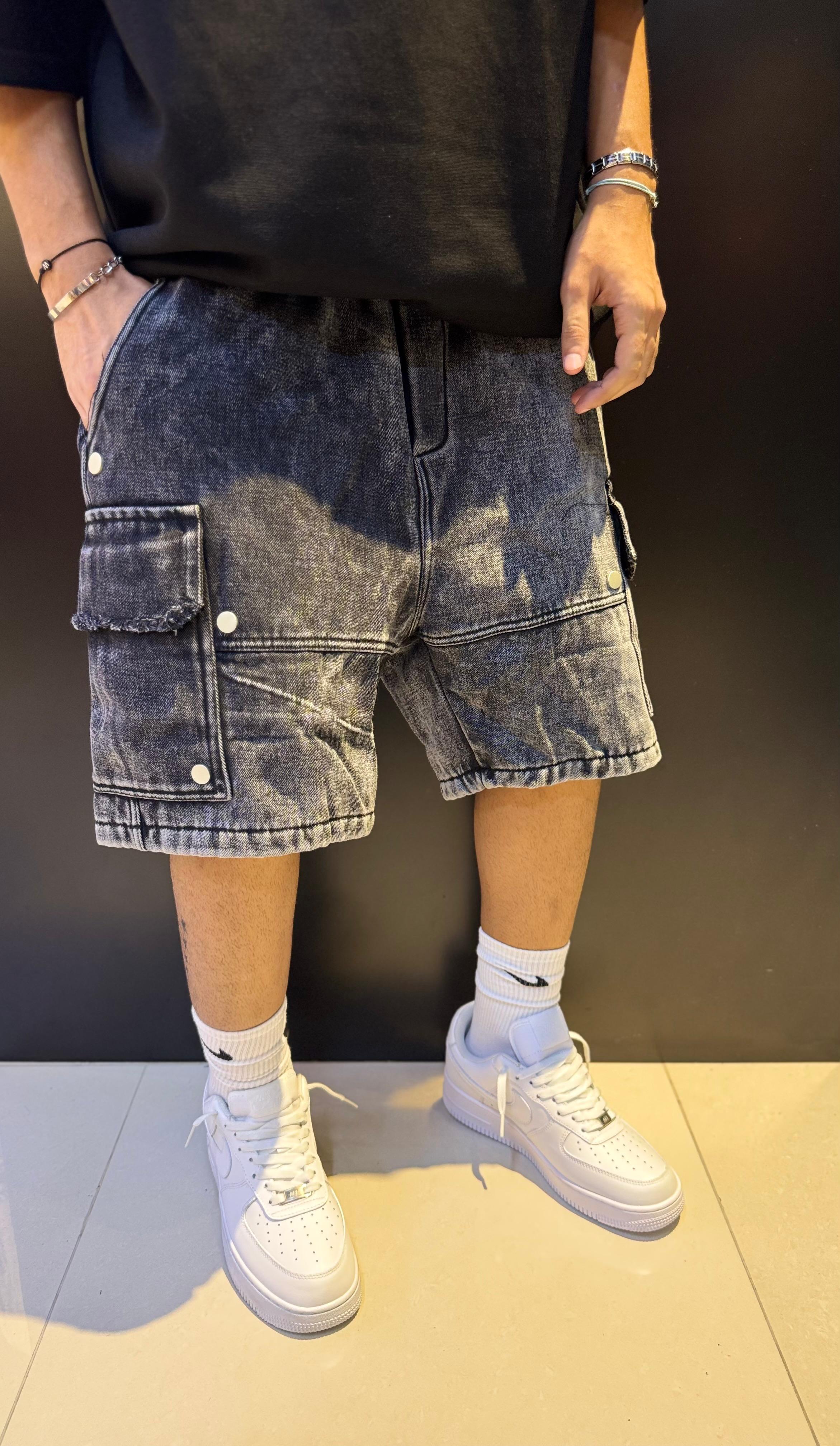 Acid Wash Grey Cargo Shorts