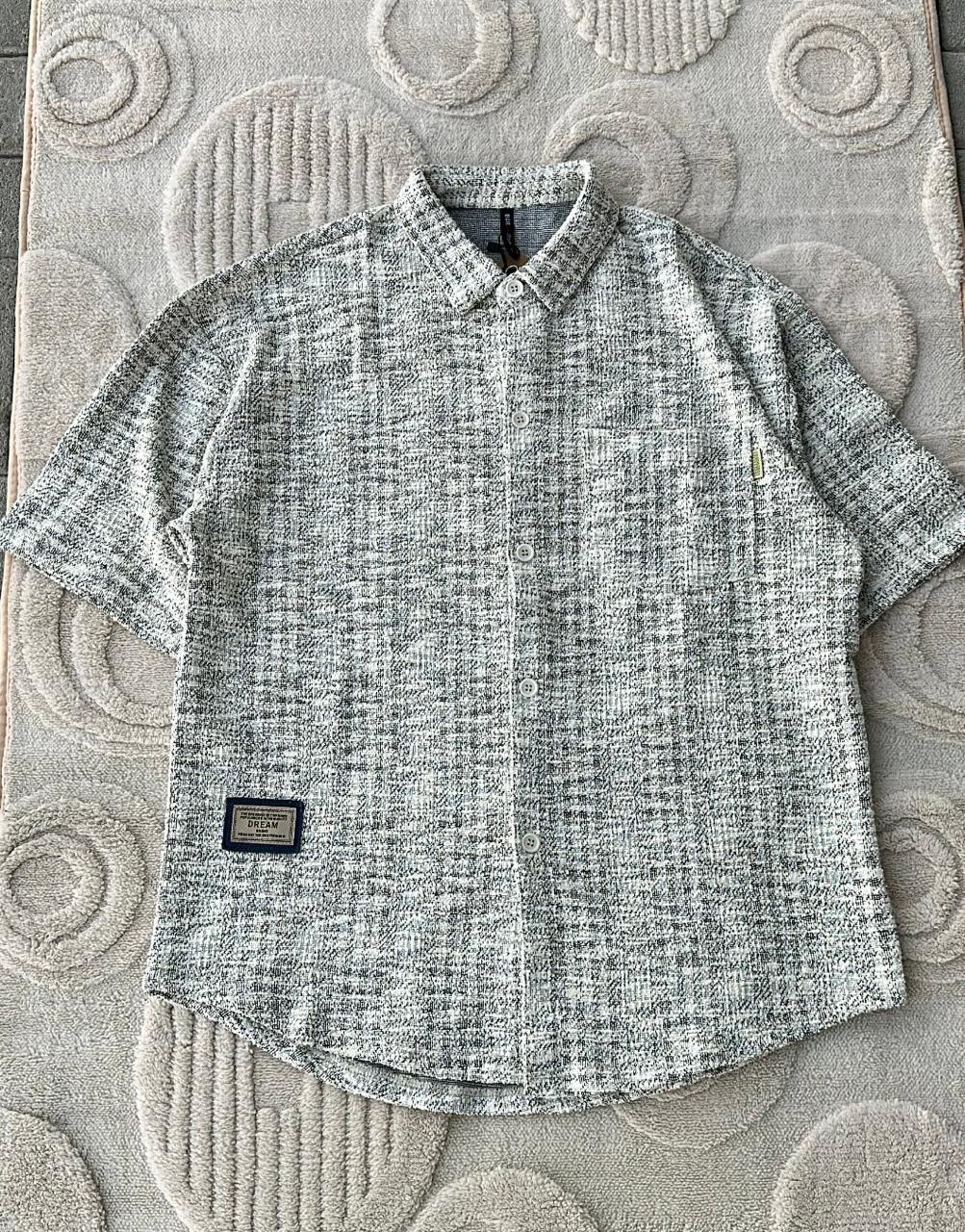 Men's Textured Tweed-Look Short Sleeve Button-Down Shirt