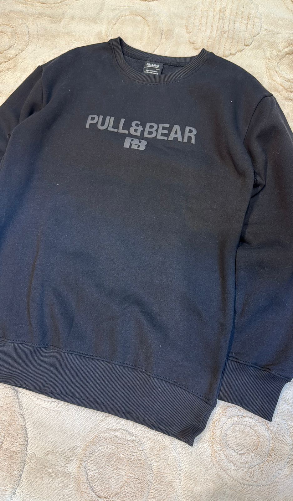 Pull&Bear Black Crewneck Sweatshirt - Embossed/Tonal Logo