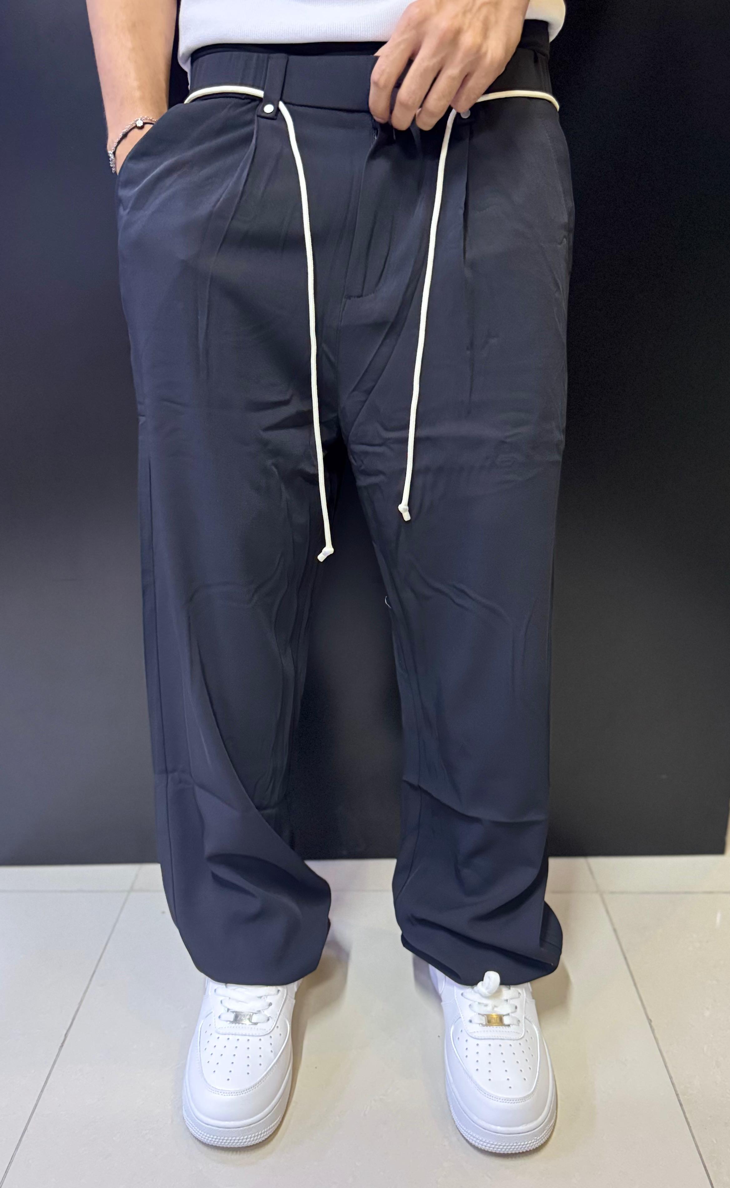 Black Palazzo Pants with White Cord Detail