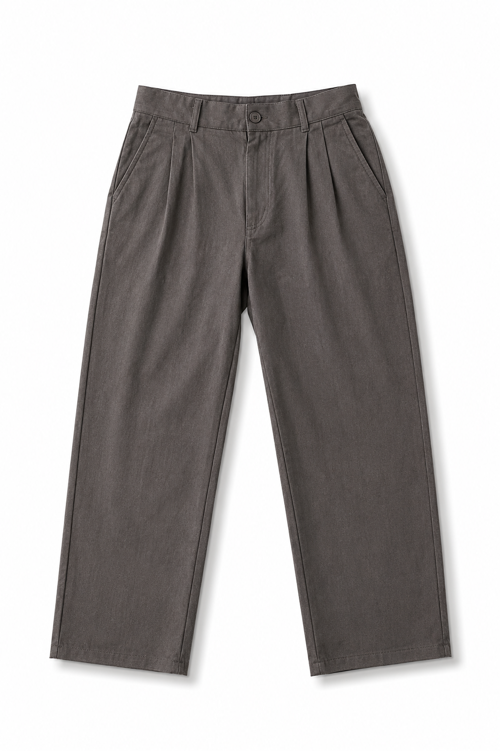 Charcoal Grey Relaxed Straight-Leg Pleated Pants