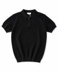 Elite Black Textured Knit Polo Shirt – Premium Smart Casual Short Sleeve Polo
