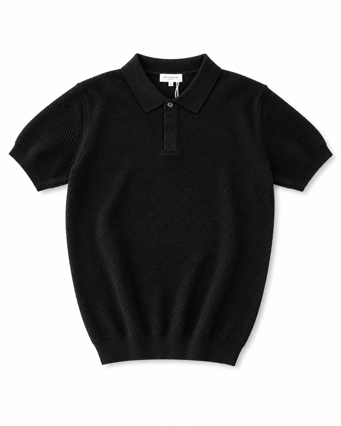 Elite Black Textured Knit Polo Shirt – Premium Smart Casual Short Sleeve Polo