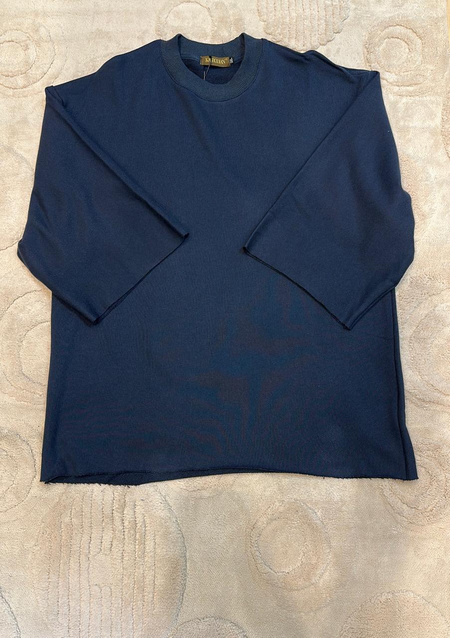 Deep Navy Minimalist Raw Edge Boxy Top