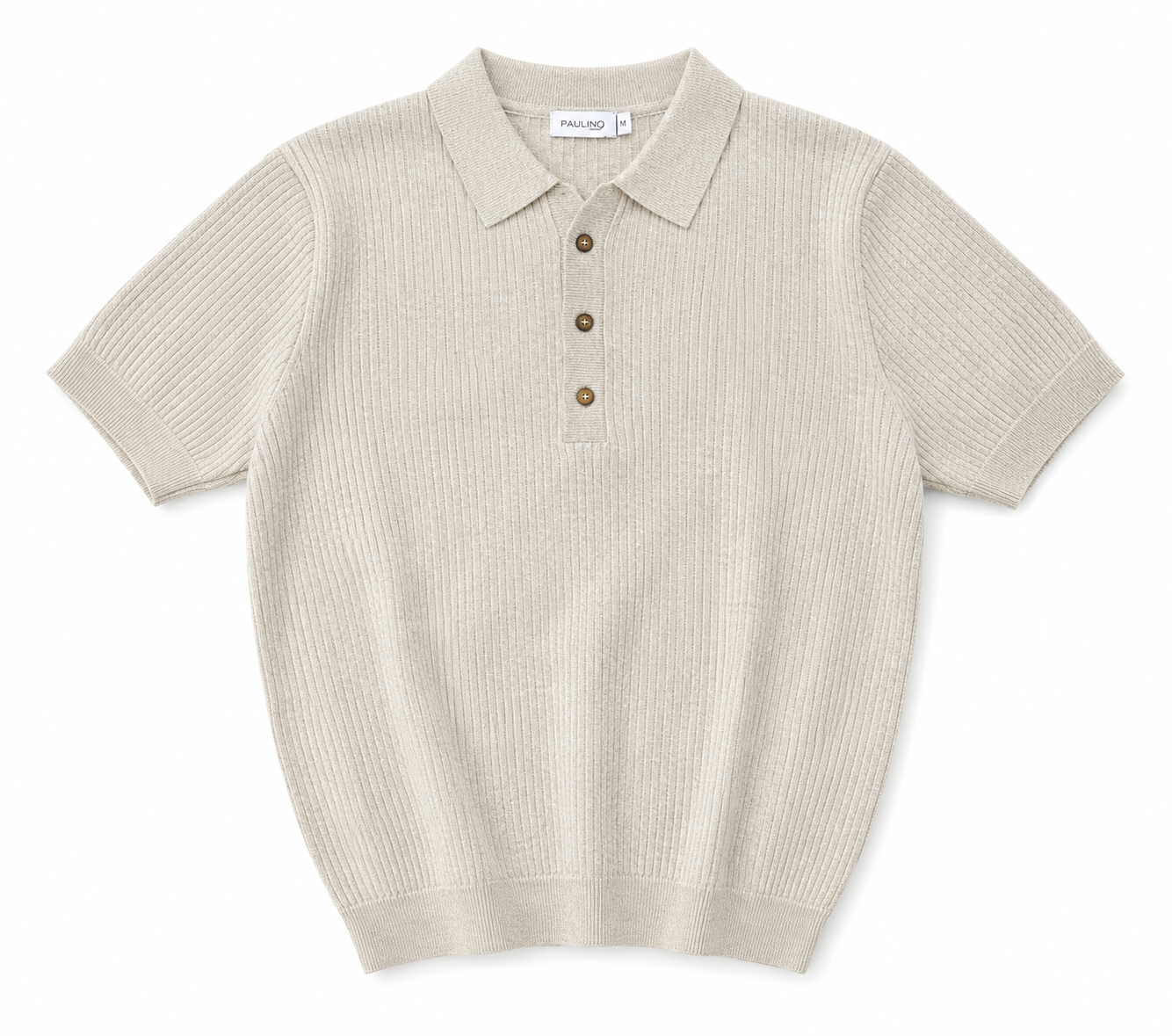 Elite Beige Ribbed Knit Polo Shirt – Premium Smart Casual Short Sleeve Polo