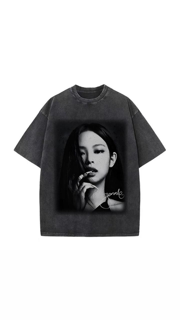 Washed Black Oversized Jennie (BLACKPINK) Graphic T-Shirt