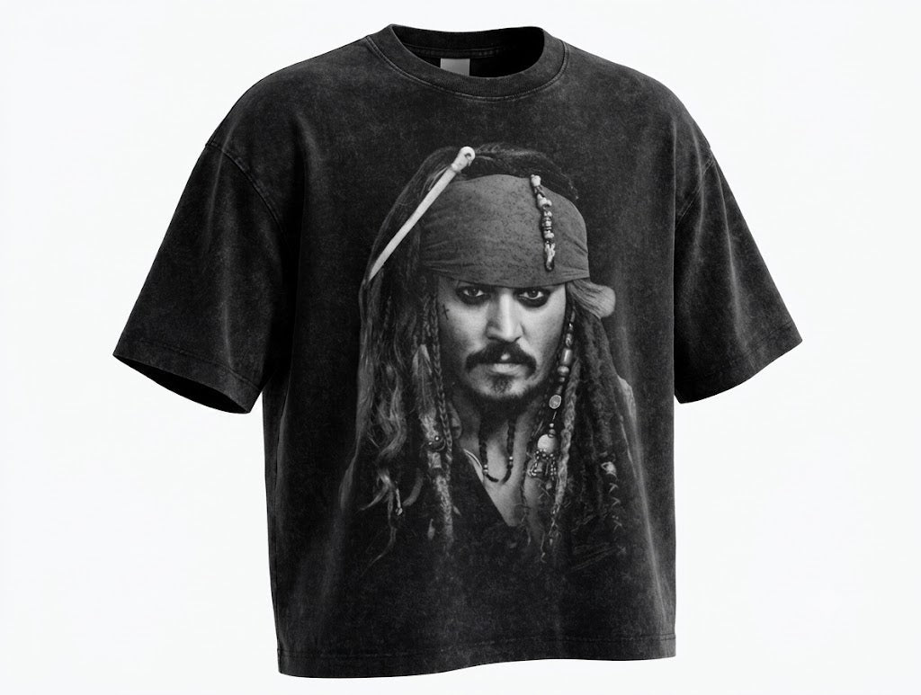 Captain Jack Sparrow Vintage Wash Graphic Tee - Darkdxb