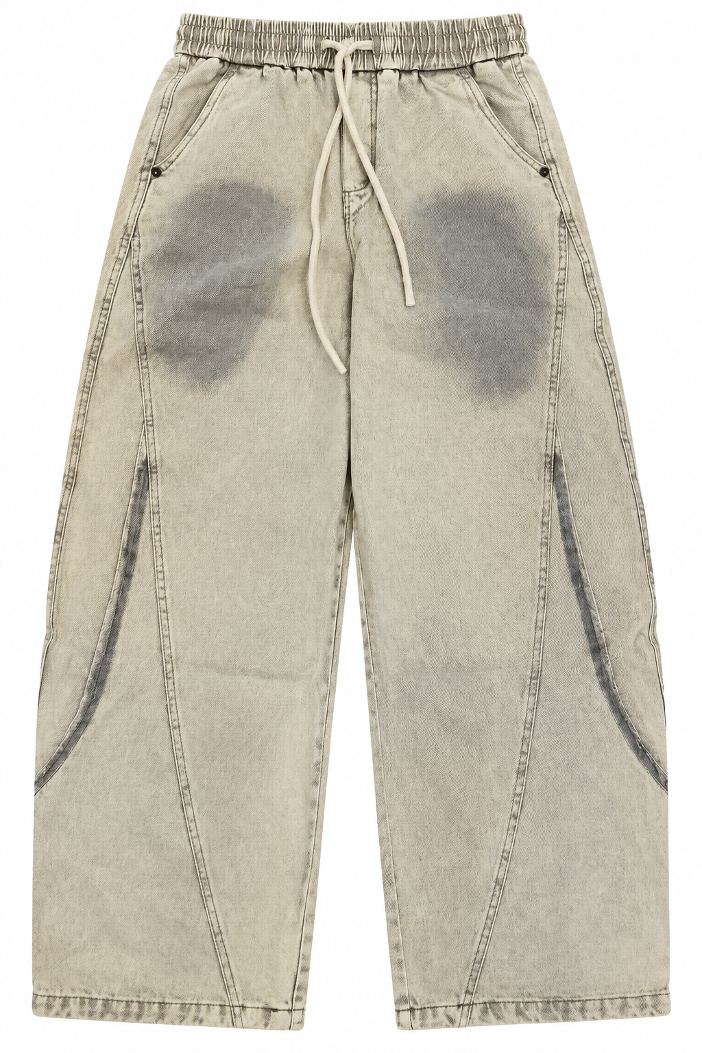 Sand Beige Panel-Seam Drawstring Pants