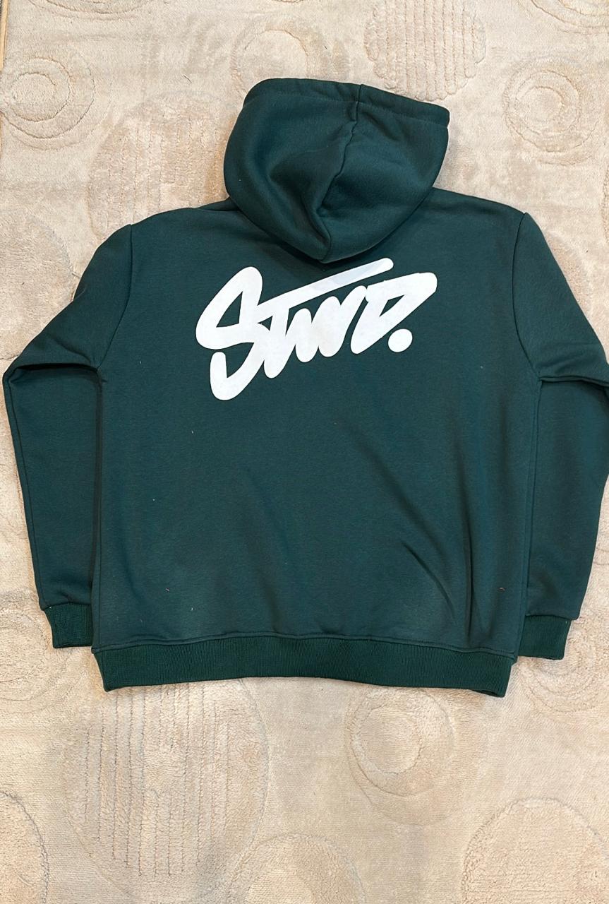 STWD Forest Green Hoodie | Deep Evergreen Pullover with White Logo