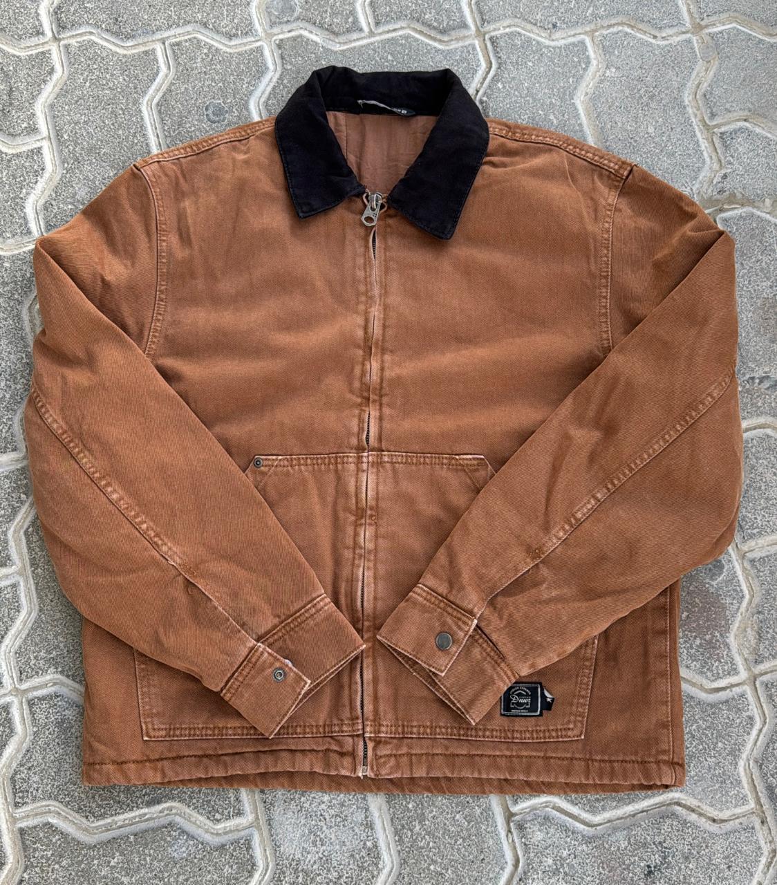 Zara Vintage Rusty Brown Corduroy Workwear Jacket | Black Corduroy Collar | Full Zip Barn Coat