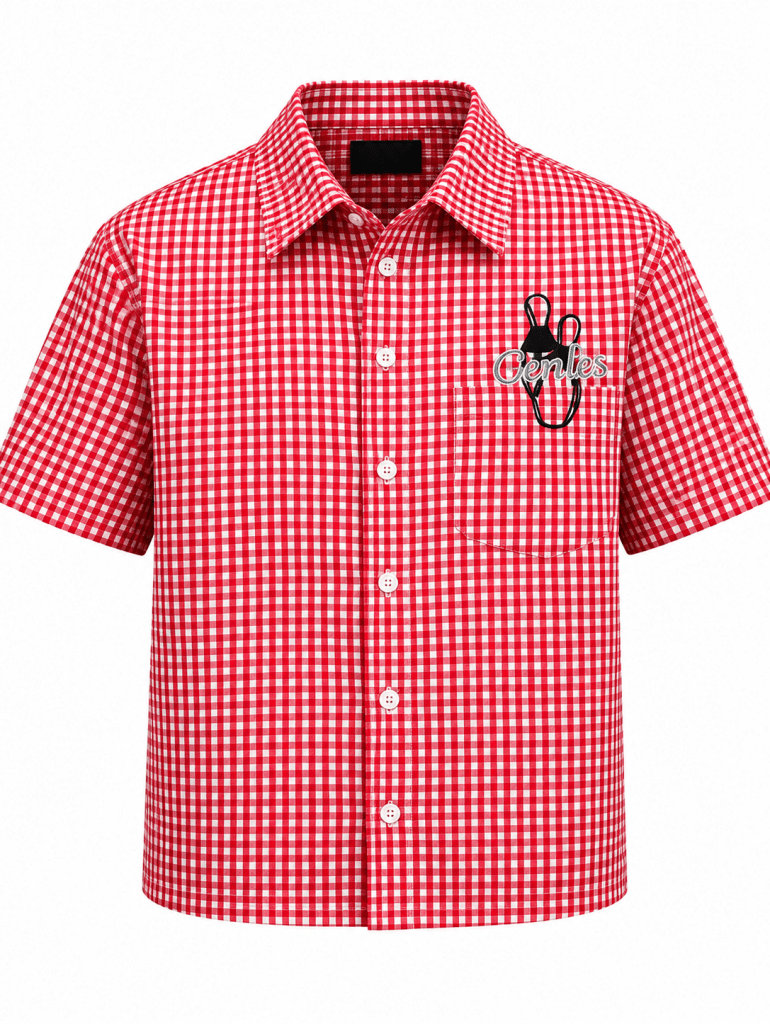 Cenles Gingham Short Sleeve Shirt – Red & White - Shirts - Darkdxb