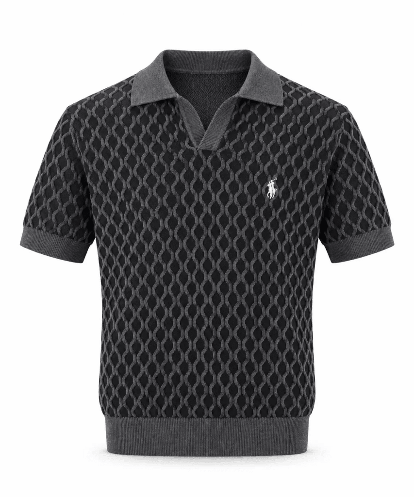 Charcoal Loop Pattern Textured Polo Shirt - Shirts - Darkdxb