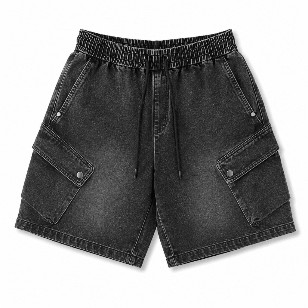 Charcoal Washed Cargo Shorts – Relaxed Fit Utility Streetwear Shorts - Darkdxb