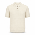 Cream Jacquard Knit Polo Shirt – Tonal Logo & Chest Pocket Short Sleeve - Shirts - Darkdxb