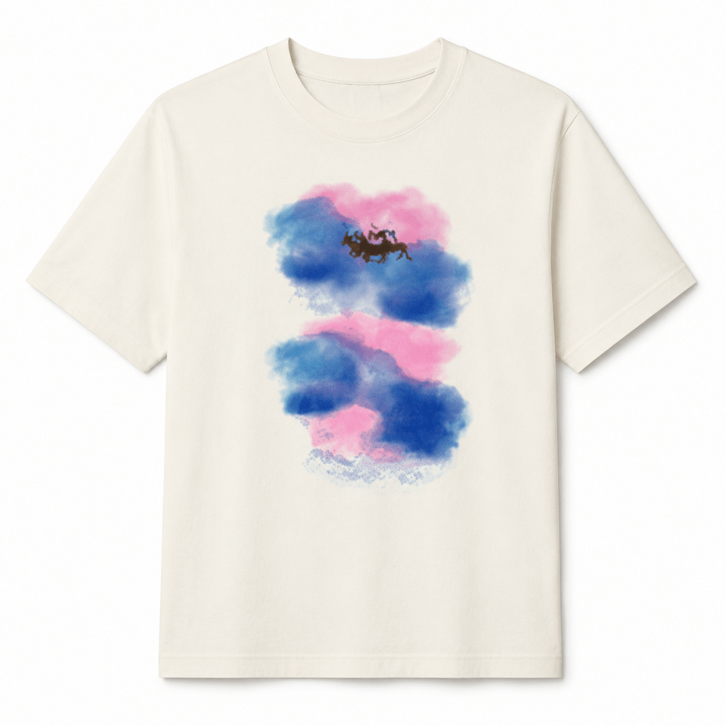 Cream Polo Riders Watercolour Graphic Heavyweight Tee - Shirts - Darkdxb