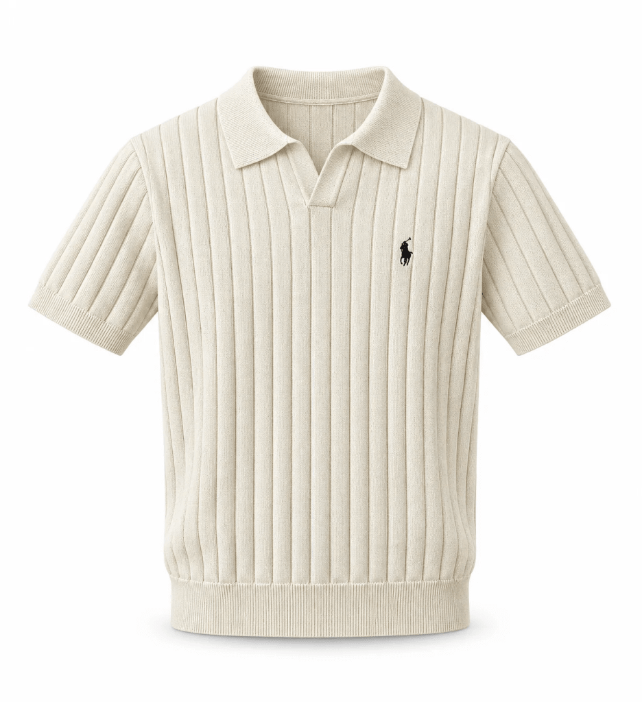 Cream Ribbed Textured Polo Shirt - Shirts - Darkdxb