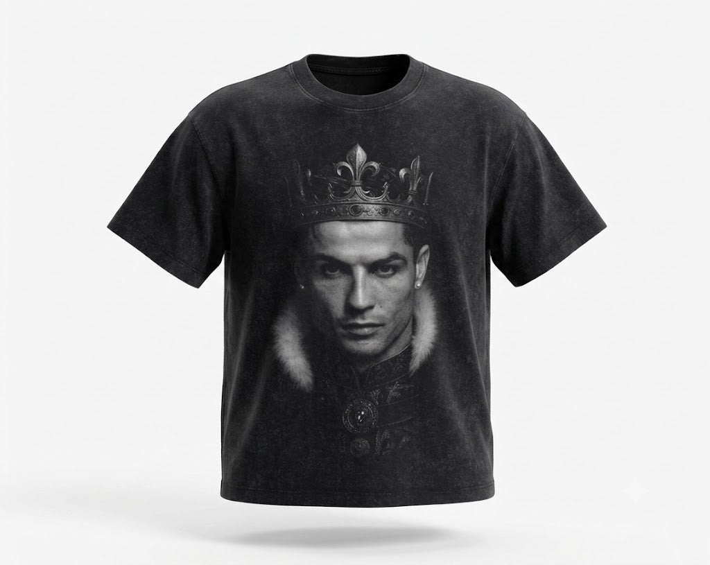 Cristiano Ronaldo "The King" Vintage Wash Graphic Tee - Darkdxb