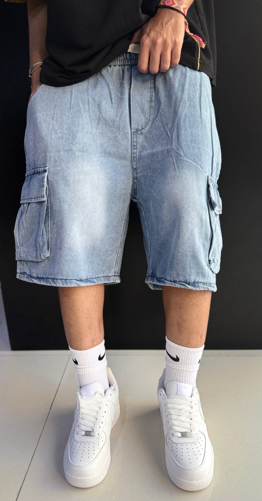 Light Wash Baggy Cargo Shorts