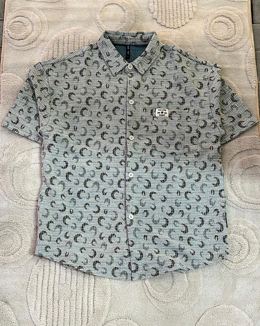 Unique Patterned Short Sleeve Button-Down Shirt | Abstract Crescent Print