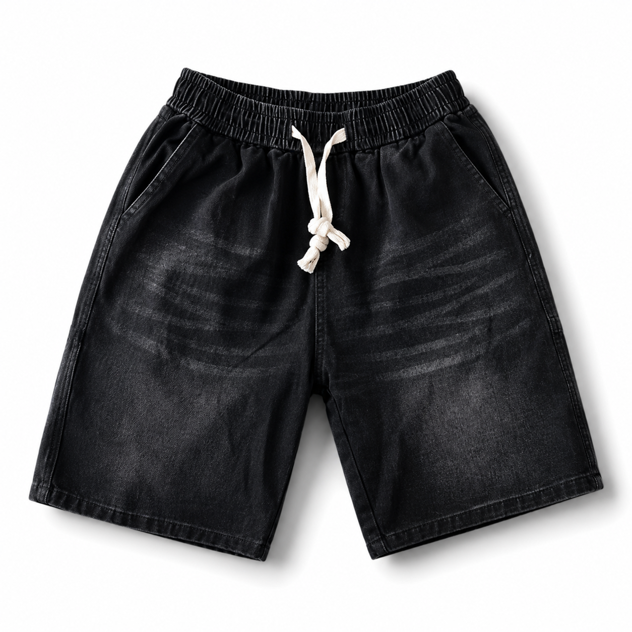 Men's Washed Black Denim Shorts – Relaxed Fit Casual Summer Shorts
