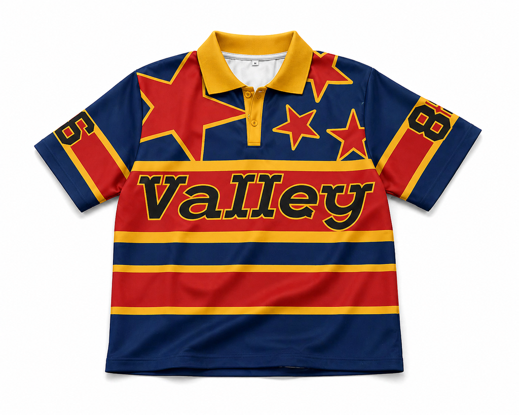 Valley Men’s Graphic Polo Shirt (Back View) – Star Print Retro Style