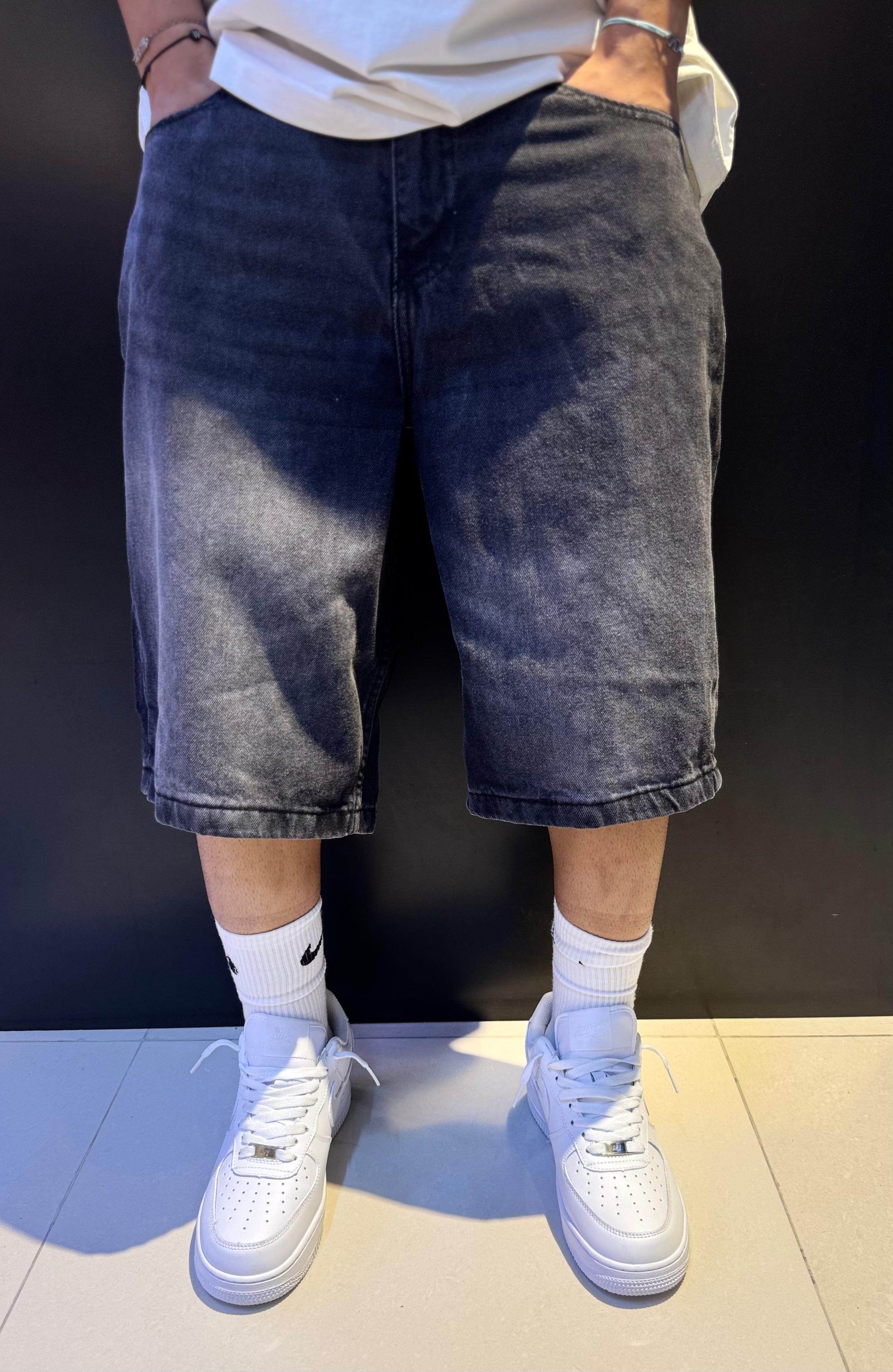 Faded Black Baggy Denim Shorts
