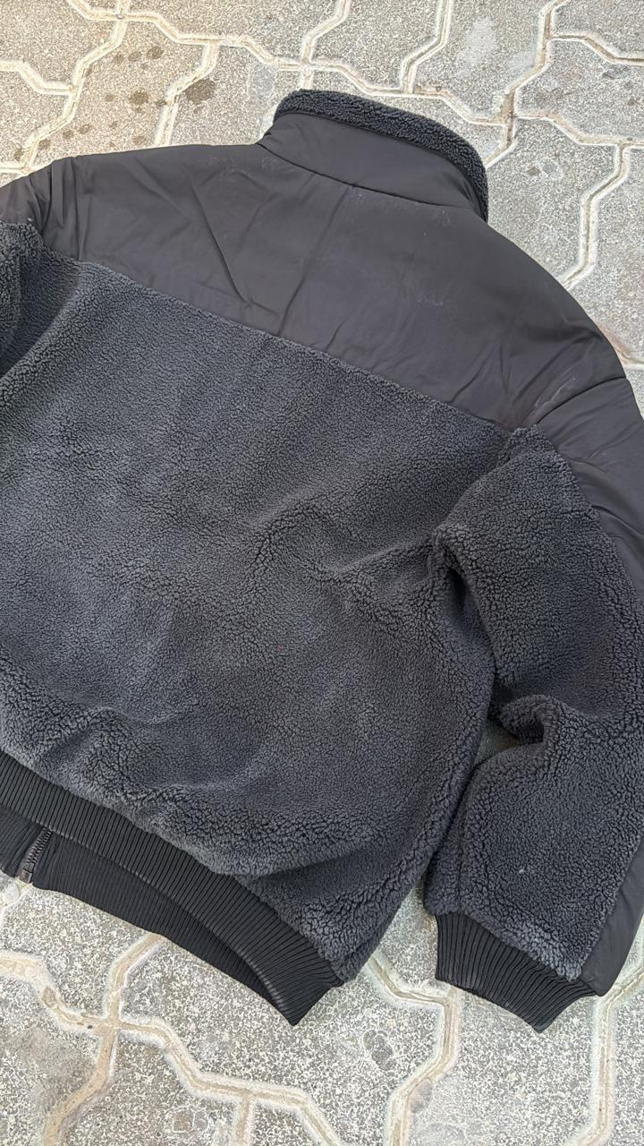 Black Sherpa Fleece Jacket with Utility Patch Pockets