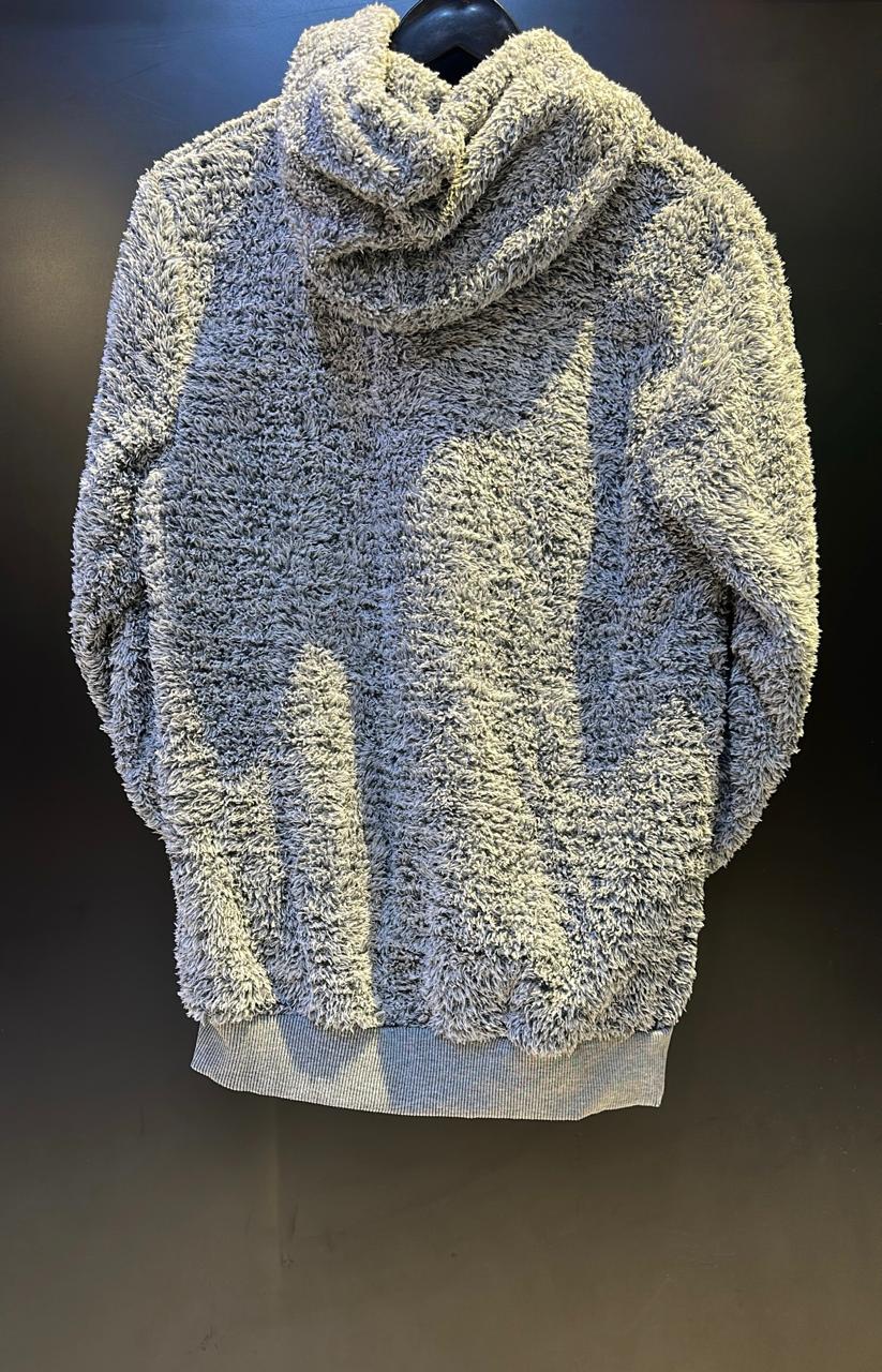 Ultra-Soft Sherpa Fleece Pullover Hoodie - Cozy Gray Cloud Texture