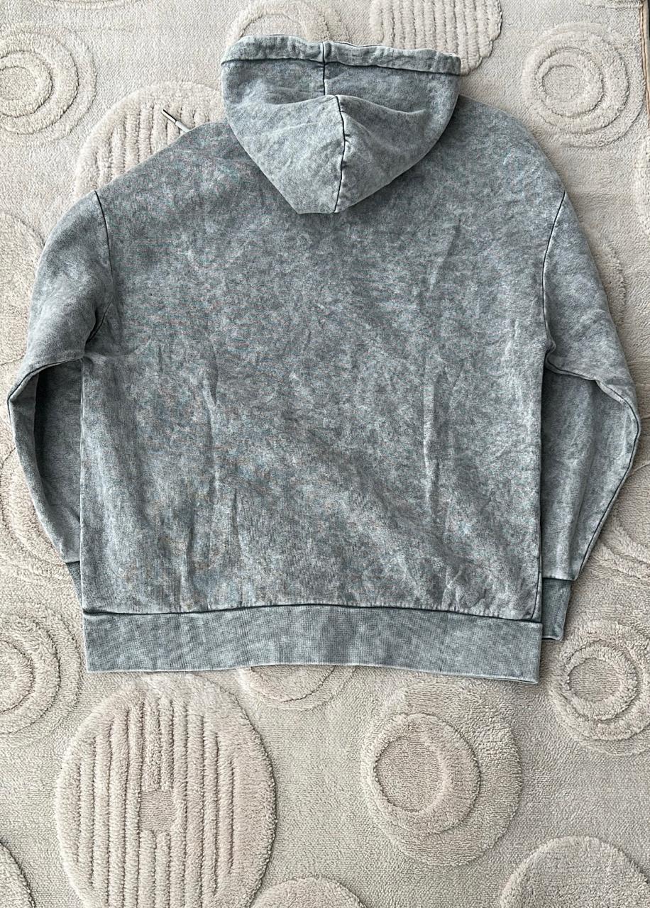 LIFE Vintage Grey Acid Wash Hoodie - "Nature & Life" Embroidered Graphic