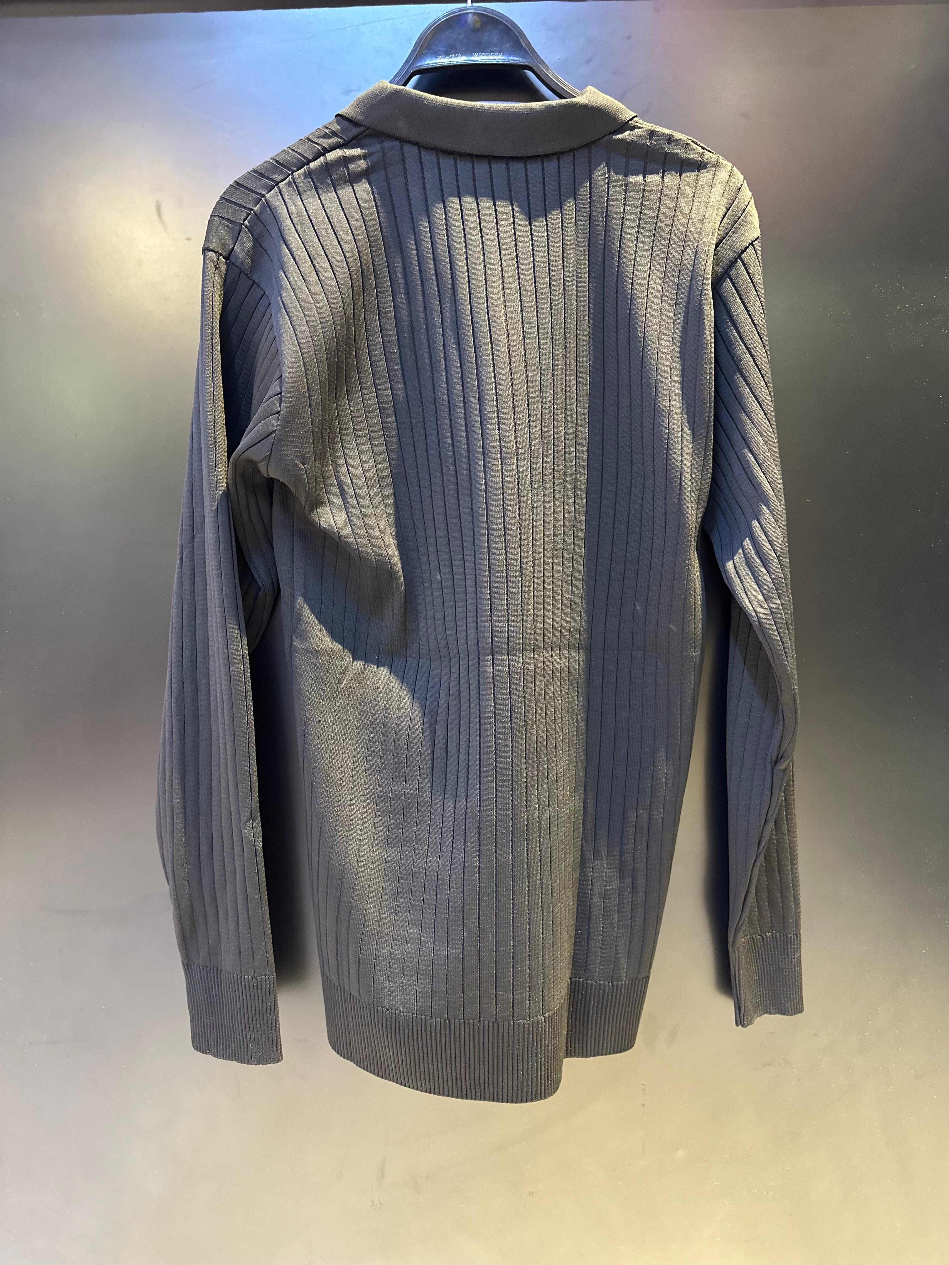 Zara Dark Gray Ribbed Knit Zip-Up Polo Sweater