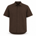 Dark Brown Linen Button-Down Short Sleeve Shirt – Relaxed Fit - Shirts - Darkdxb