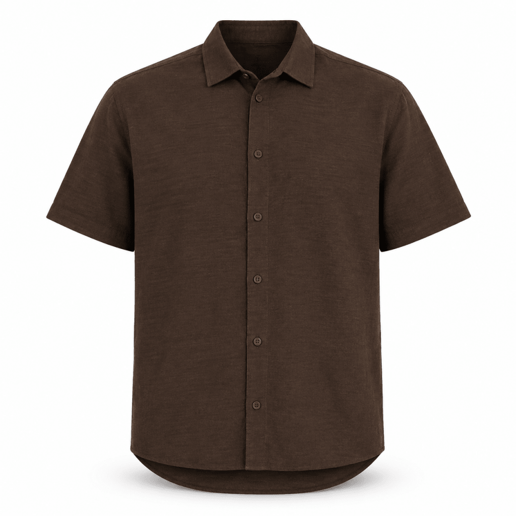 Dark Brown Linen Button-Down Short Sleeve Shirt – Relaxed Fit - Shirts - Darkdxb