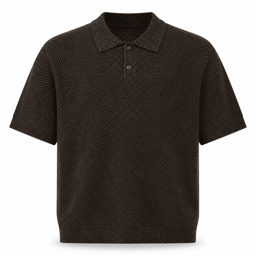 Dark Brown Metallic Knit Polo Shirt – Short Sleeve - Shirts - Darkdxb