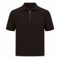 Dark Chocolate Brown Half-Zip Textured Knit Polo Shirt – Silver Zip Short Sleeve - Shirts - Darkdxb