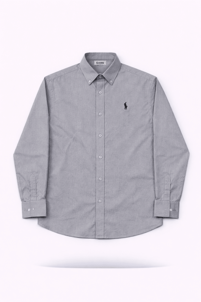 Dark Men’s Classic Light Grey Long Sleeve Button-Down Shirt – Smart Casual - Darkdxb