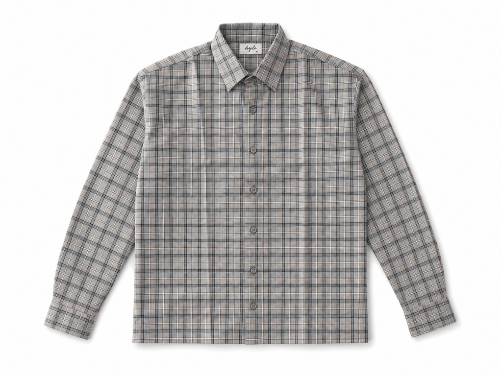 Dark Men's Classic Plaid Long Sleeve Shirt – Grey Checkered Casual Button-Up - Darkdxb