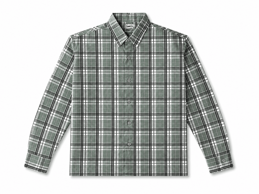 Dark Men's Sage Green Plaid Button-Up Shirt – Long Sleeve Casual Checkered Shirt - Darkdxb