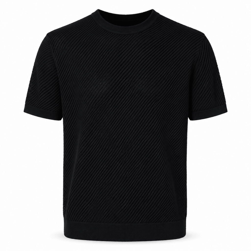 Dark Navy Open-Knit Mesh Crew Neck T-Shirt – Short Sleeve - Shirts - Darkdxb